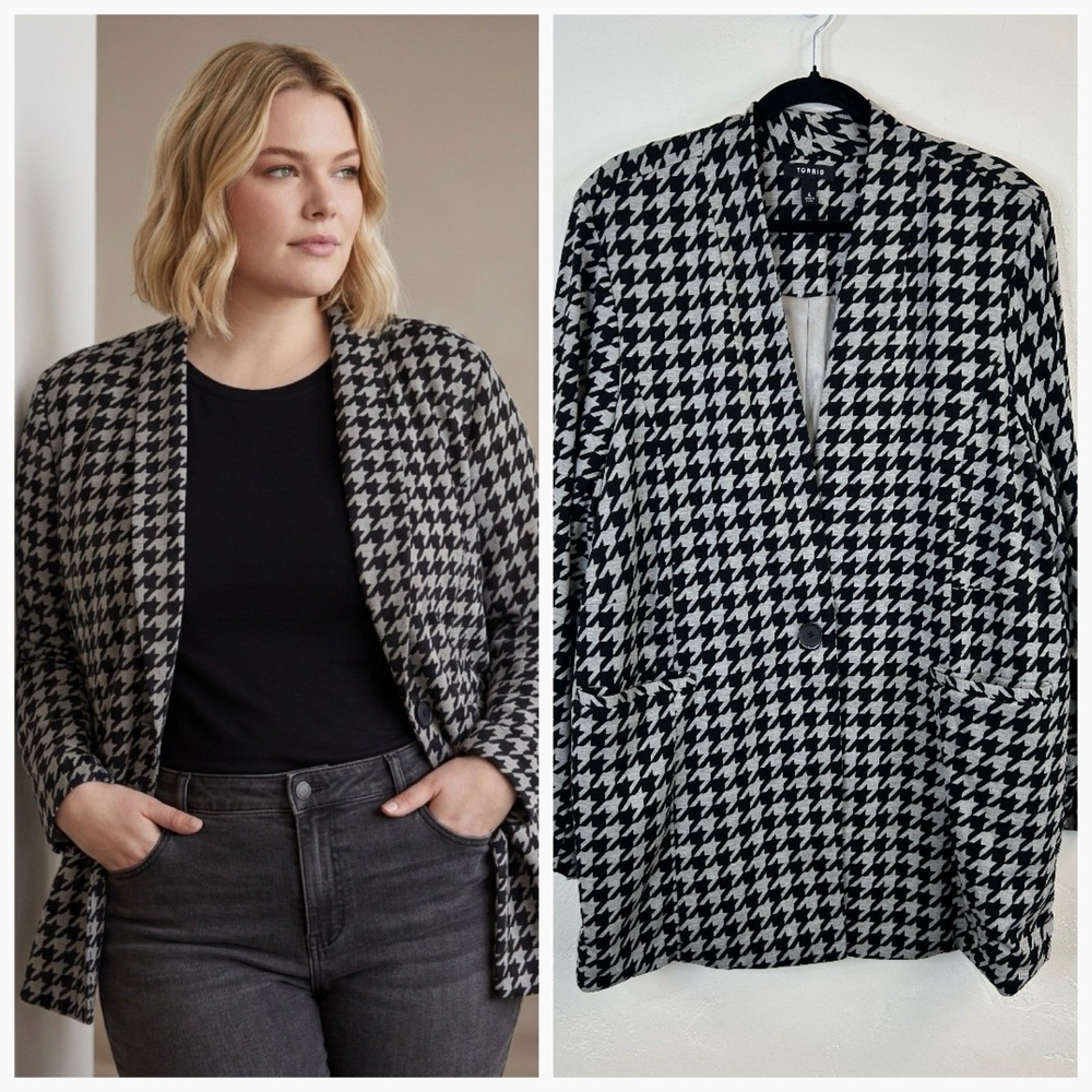 Torrid Houndstooth Blazer Shacket Size 4X Black Gray Soft Goth Punk Academia